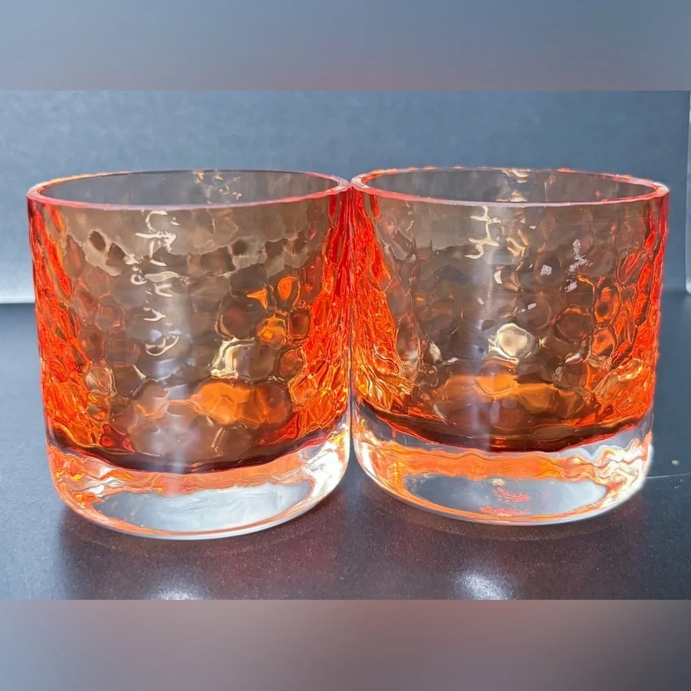 Orange Dimpled Glass Tea Light Candle Holders Retro Boho Hippie Goblin Core
